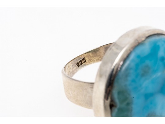 Sterling Ring With Large Larimar Stone, Size 8.5