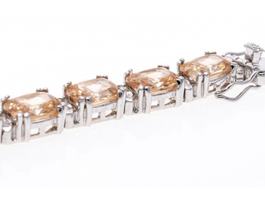 Sterling Silver Bracelet Of Peachy Pink Zirconia