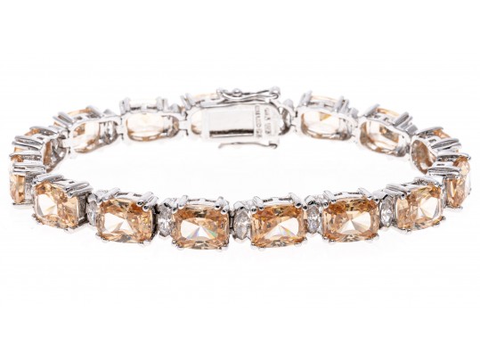 Sterling Silver Bracelet Of Peachy Pink Zirconia