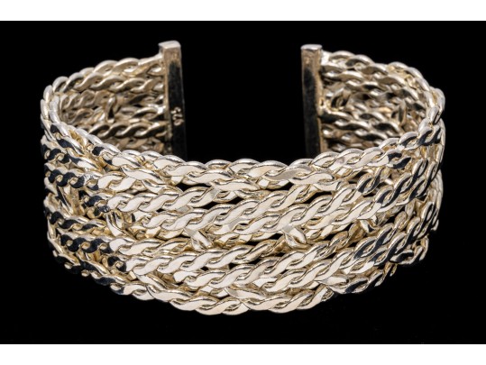 Sterling Bangle Bracelet With Woven Band