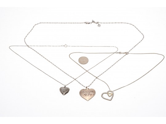 Three Sterling Heart Pendant Necklaes