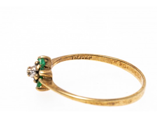 Dainty 10K Emerald And Accent Diamond Cluster Ring, Size 7-