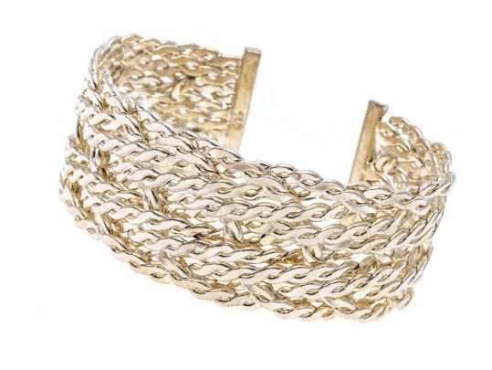 Sterling Bangle Bracelet With Woven Band