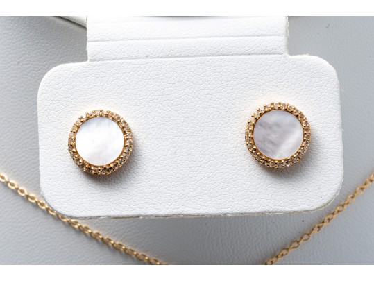 Sterling Necklace And Earrings Set With Mother Of Pearl And Topaz