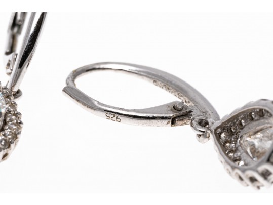 Sterling Silver Pretty Pear Shaped White CZ Halo Drop Earrings