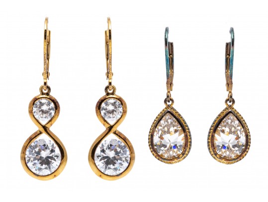 Lot Of Two Sterling Silver Vermeil Drop CZ Earrings