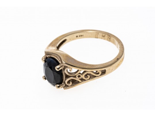 14K And Opaque Sapphite Scrollwork Ring, Size 6.5