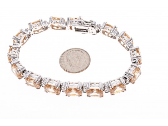 Sterling Silver Bracelet Of Peachy Pink Zirconia