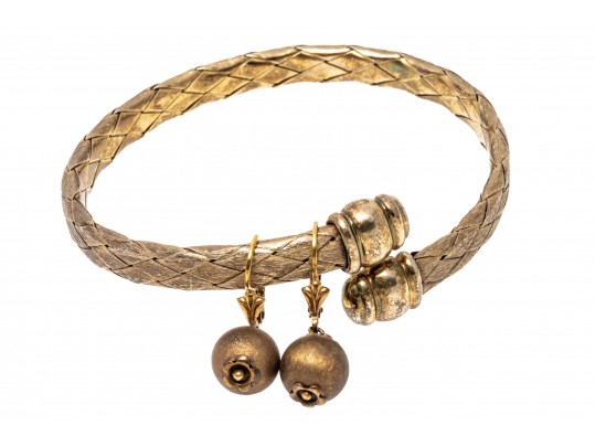 Vermeil Sterling Bracelet And Pendant Earrings