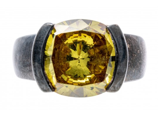 Sterling Silver Fabulous Contemporary Yellow CZ Ring, Size 7-