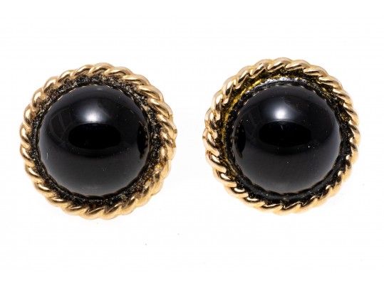 14k Yellow Gold Classic Small Black Onyx Dome Earrings