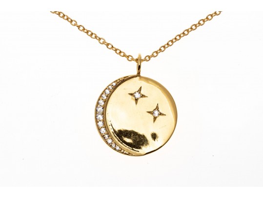 Sterling Crescent Moon And Star Pendant Necklace And Stud Earrings