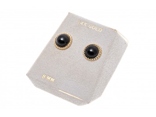 14k Yellow Gold Classic Small Black Onyx Dome Earrings