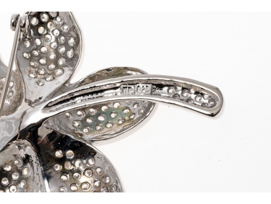 Lot Of Two Glittering Sterling Silver Jewelry And Cz Pieces, Including A Bracelet And A Brooch