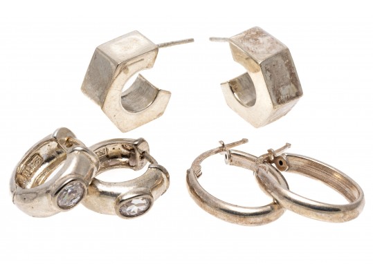 Lot Of Three Assorted Sterling Silver Pairs Of Hoop Earrings