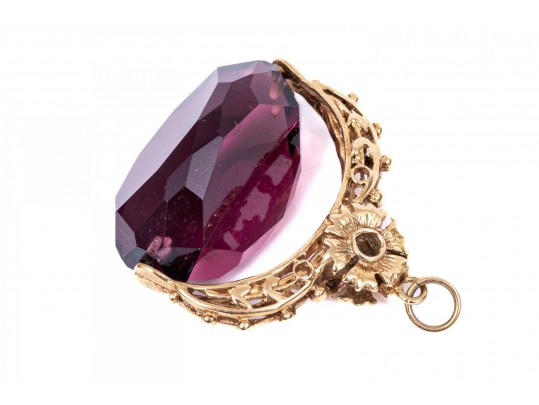 9k Gold Vintage 1966 Purple Glass And Floral Top Watch Fob