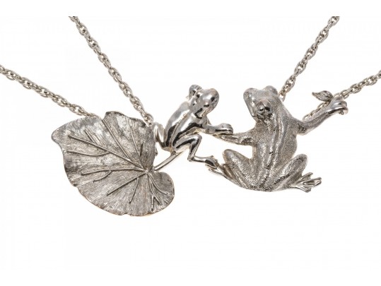 Fabulous Massive Silver Plated Figural Frog And Leaf Neck Piece