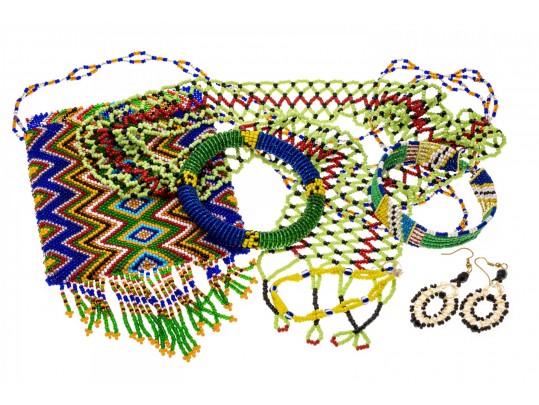 Collection Of Beaded Jewelry And Purse