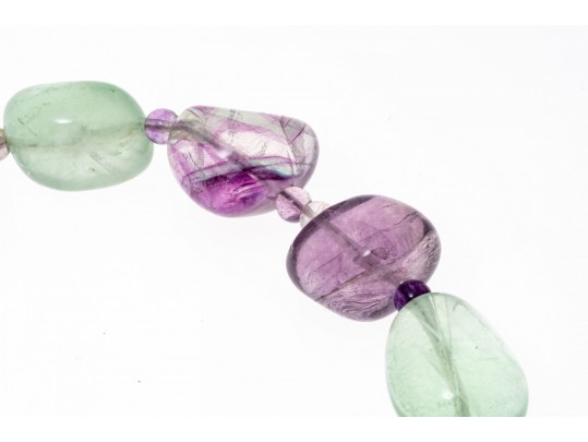 Wonderful Chunky Tumbled Green, Greenish Blue And Purple Fluorite Necklace