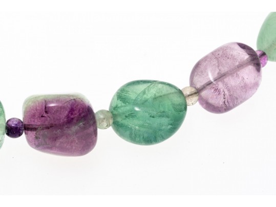 Wonderful Chunky Tumbled Green, Greenish Blue And Purple Fluorite Necklace