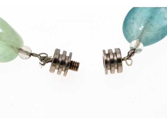 Wonderful Chunky Tumbled Green, Greenish Blue And Purple Fluorite Necklace