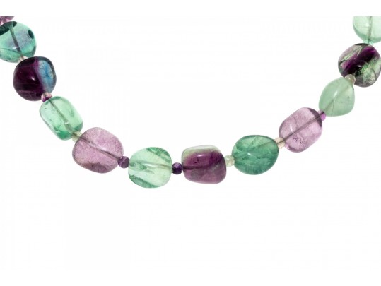 Wonderful Chunky Tumbled Green, Greenish Blue And Purple Fluorite Necklace