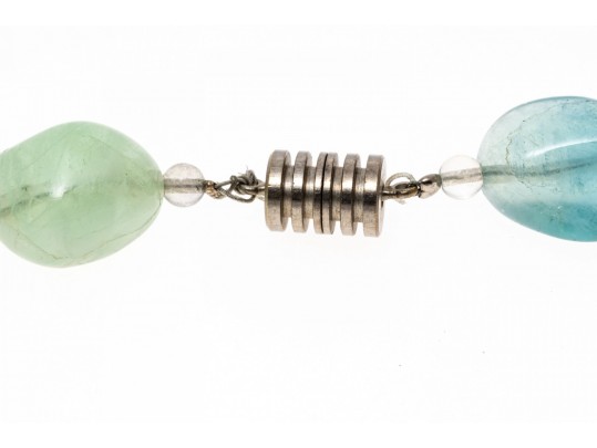 Wonderful Chunky Tumbled Green, Greenish Blue And Purple Fluorite Necklace