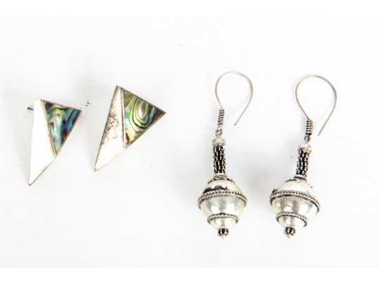 Sterling Silver Pendant And Abalone Earrings