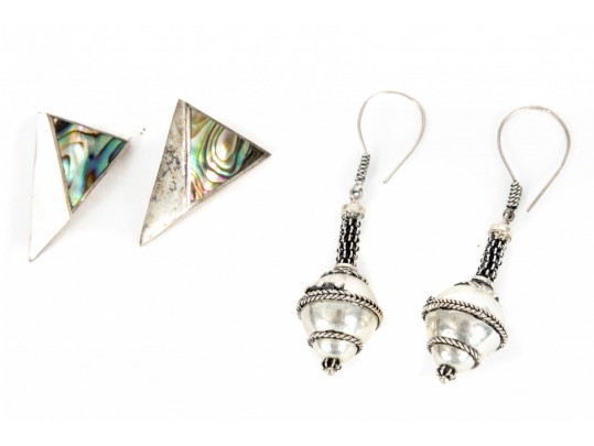 Sterling Silver Pendant And Abalone Earrings