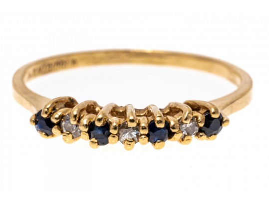 Dainty 14K Diamond And Sapphire Ring, Size 6.75