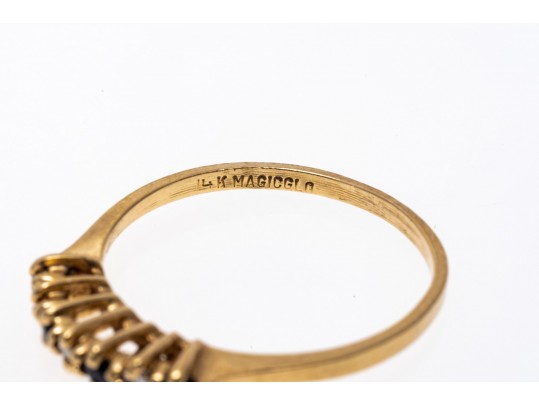 Dainty 14K Diamond And Sapphire Ring, Size 6.75