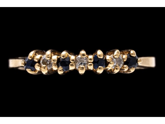 Dainty 14K Diamond And Sapphire Ring, Size 6.75