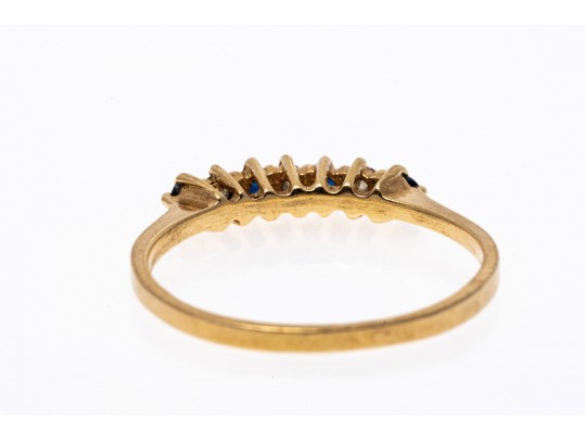 Dainty 14K Diamond And Sapphire Ring, Size 6.75