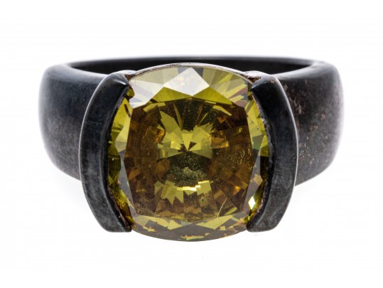 Sterling Silver Fabulous Contemporary Yellow CZ Ring, Size 7-