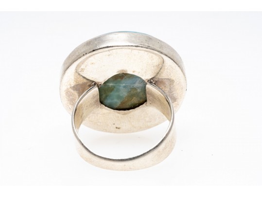 Sterling Ring With Large Larimar Stone, Size 8.5