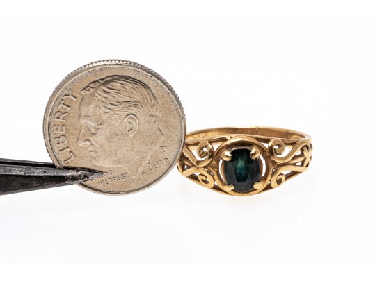 Interesting 10K Blue-Green Sapphire Ring, Size 5.75