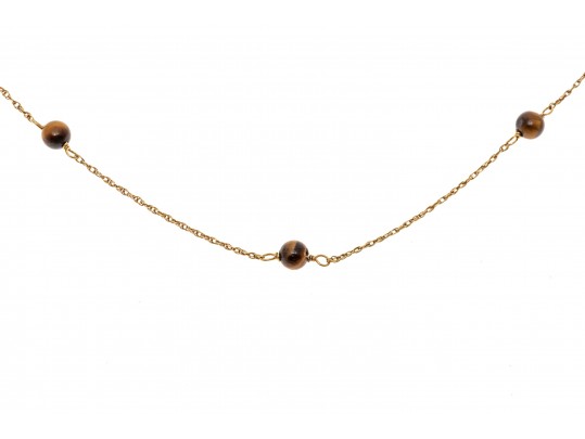 Delicate 14K And Stationed Tigers Eye Beaded Necklace