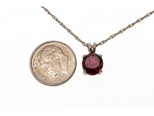 Sterling And Simple Garnet Pendant Necklace