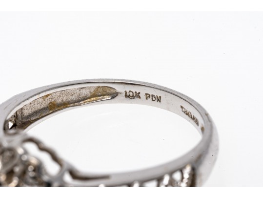 Romantic 10K White Gold Sapphire And Accent Diamond Heart Halo Ring, Size 6.75+