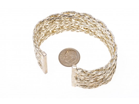 Sterling Bangle Bracelet With Woven Band