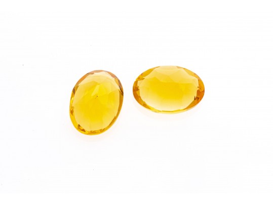 Loose Stones: Pair Of Oval Faceted, Deep Golden Yellow Citrines, 10.37 TCW