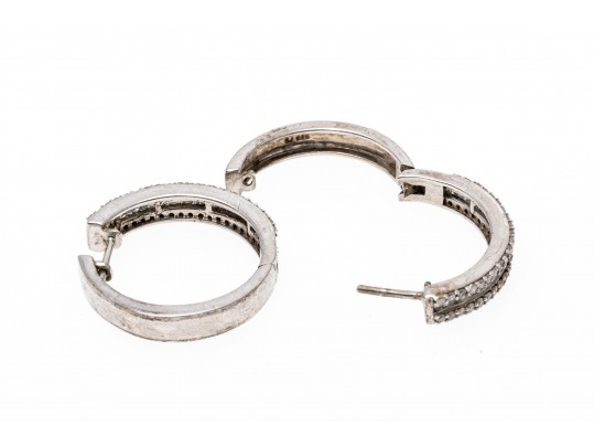 Sterling Sivler And Accent Diamond Hoop Earrings
