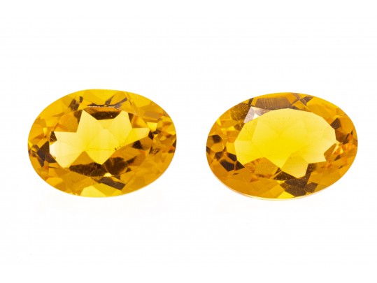 Loose Stones: Pair Of Oval Faceted, Deep Golden Yellow Citrines, 10.37 TCW