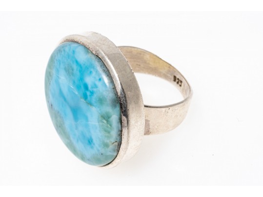 Sterling Ring With Large Larimar Stone, Size 8.5