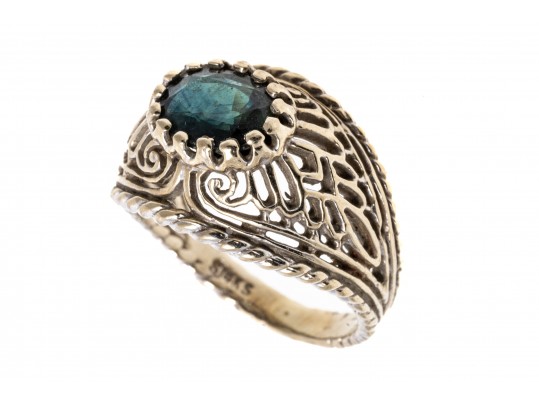 14K White Gold Stunning Blue-Green Sapphire Ring, Size 5.25