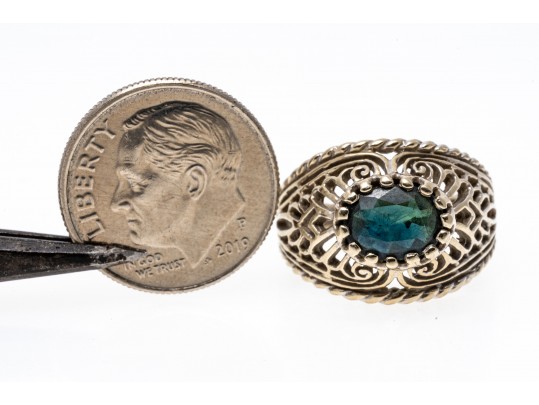 14K White Gold Stunning Blue-Green Sapphire Ring, Size 5.25