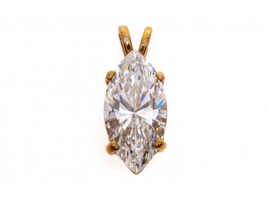 10k Yellow Gold Classic Solitaire, Marquise Shaped, Clear White Brilliant CZ Stone Pendant