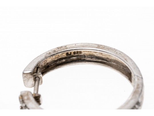 Sterling Sivler And Accent Diamond Hoop Earrings