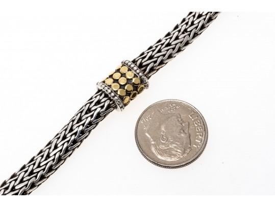 John Hardy Wonderful Classic Sterling Woven Bracelet With 18k Yg Dot Stations