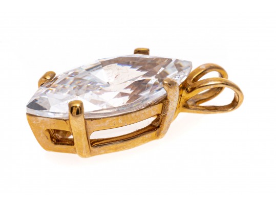 10k Yellow Gold Classic Solitaire, Marquise Shaped, Clear White Brilliant CZ Stone Pendant